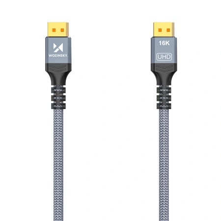 Kabel Wozinsky WPS-16AYL1S DisplayPort 2.1 Certyfikowany VESA 80 Gb/s 16K@60Hz 8K@120Hz 4K@240Hz HDR HDCP DSC 1m - czarny