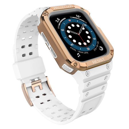 Protect Strap Band opaska z etui do Apple Watch 7 / 6 / 5 / 4 / 3 / 2 / SE (41 / 40 / 38mm) obudowa pancerny pokrowiec na zegarek biały