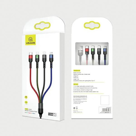 USAMS KABEL 4W1 DO TELEFONÓW DO LIGHTNING MICRO USB USB-C 1.2M 3A