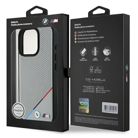 BMW BMHMP16L23PUPDG iPhone 16 Pro 6.3szary/grey hardcase M Perforated Tricolor Line MagSafe