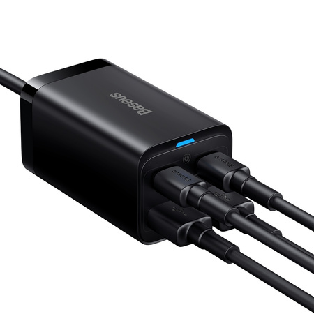 Baseus GaN3 Pro szybka ładowarka sieciowa GaN 2 x USB Typ C / 2 x USB 65W PD, QC4.0+, AFC, PPS + kabel USB Typ C - USB Typ C 1m czarny (CCGP040101)