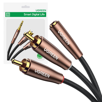 Ugreen kabel przewód audio 3,5 mm mini jack (żeński) - 2RCA (męski) 3m brązowy (AV198 60987)