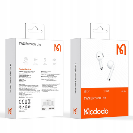 MCDODO SŁUCHAWKI BEZPRZEWODOWE DOUSZNE BLUETOOTH 5 Z MIKROFONEM ETUI BIAŁE