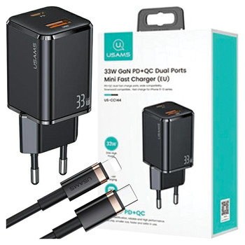 USAMS ŁADOWARKA SIECIOWA 1xUSB-C 1xUSB T43 DO TELEFONÓW APPLE DO LIGHTNING