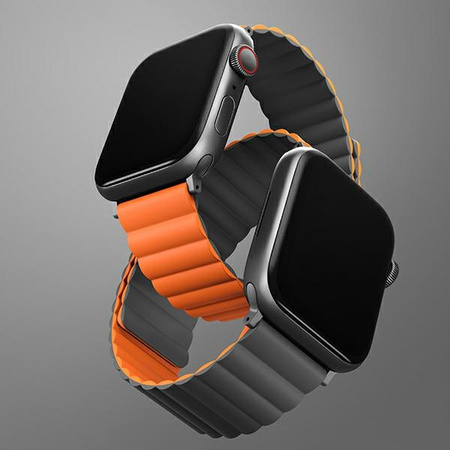 UNIQ pasek Revix Apple Watch Series1/2/3/4/5/6/7/8/9/SE/SE2/Ultra/Ultra 2 42/44/45/49mm. Reversible Magnetic szary-pomarańczowy/grey-orange