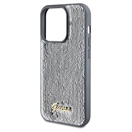 Etui Guess Sequin Script Metal na iPhone 14 Pro - srebrne