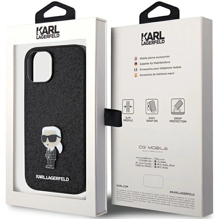 Etui Karl Lagerfeld Fixed Glitter Ikonik Logo Metal Pin do iPhone 15 - czarne