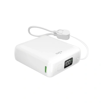 Powerbank Puro 10000mAh 20W USB-C USB-A z wyświetlaczem i wbudowanym kablem USB-C - biały