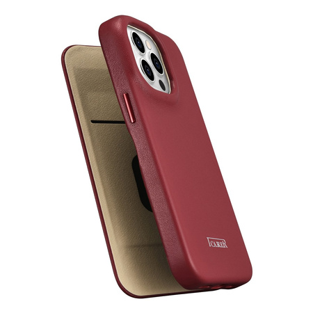 iCarer CE Premium Leather Folio Case skórzane etui iPhone 14 Pro z klapką magnetyczne MagSafe czerwony (WMI14220714-RD)