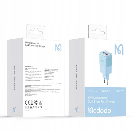 MCDODO SZYBKA ŁADOWARKA SIECIOWA ZASILACZ KOSTKA 3X USB-C PD USB-A GAN 67W