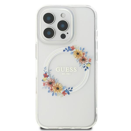 GUESS ETUI DO IPHONE 16 PRO 6.3 HARDCASE Z MAGNETYCZNYM WIEŃCEM KWIATÓW