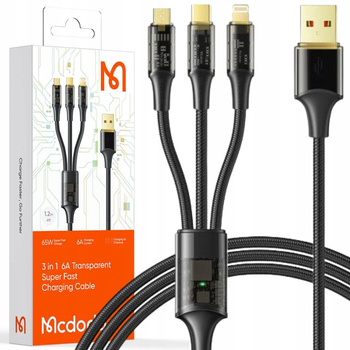 MCDODO KABEL USB 3W1 SZYBKIE ŁADOWANIE USB-C LIGHTNING MICRO USB 6A 100W 1M