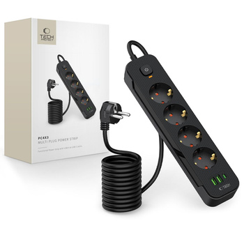TECH-PROTECT LISTWA ZASILAJĄCA DO SMARTFONÓW 4 GNIAZDA 2 USB 1 TYPE-C 200CM