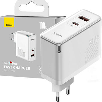 Baseus GaN5 Pro szybka uniwersalna ładowarka sieciowa GaN USB Typ C / USB 100W PD3.0, QC4.0+, AFC biały (CCGP090202)