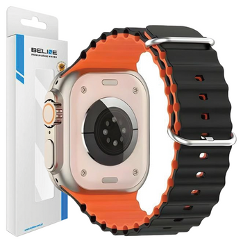 BELINE PASEK SILIKONOWY DO APPLE WATCH 38 40 41MM CZARNY POMARAŃCZOWY WAVES