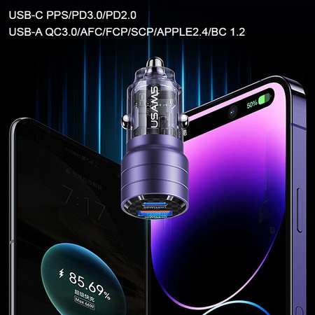 USAMS ŁADOWARKA SAMOCHODOWA C36 1xUSB-C 95W DO TELEFONÓW ZŁĄCZE FAST CHARGE