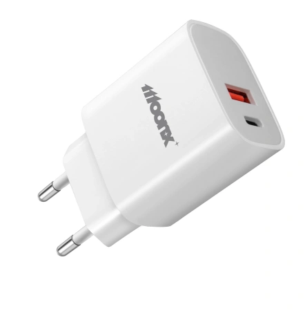 MOONX ładowarka sieciowa MC04 PD 20W 1xUSB-C + 1xUSB QC3.0 Biały