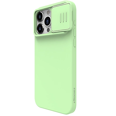 Silikonowe etui Nillkin CamShield Silky Silicone Case do iPhone 15 Pro Max z osłoną na aparat - miętowe