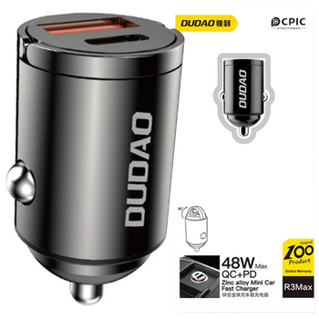 Mini ładowarka samochodowa Dudao R3MAX 48W QC PD - czarna