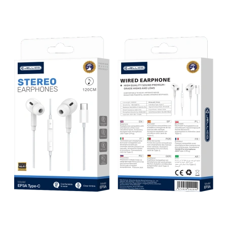 JELLICO słuchawki przewodowe EP3A USB-C z mikrofonem 1.2M Biały