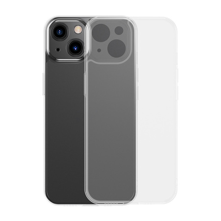 Baseus Frosted Glass Case etui pokrowiec do iPhone 13 sztywna obudowa z żelową ramką przezroczysty (ARWS000602)
