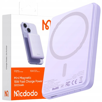 MCDODO POWERBANK BEZPRZEWODOWY 5000MAH 15W INDUKCYJNY + KABEL USB-C DO MAGSAFE IPHONE 12 13 14 15 MINI PLUS PRO MAX FIOLETOWY