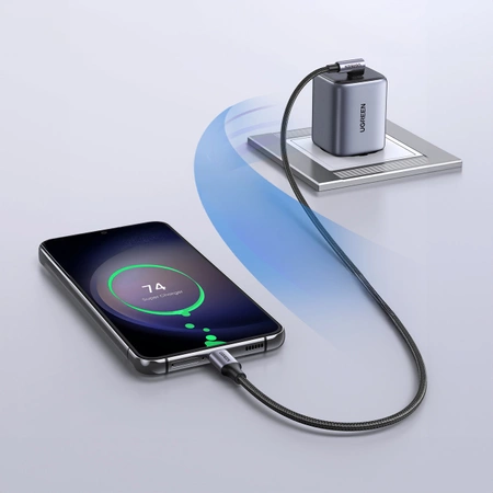 UGREEN SZYBKI KABEL PRZEWÓD WYTRZYMAŁY KĄTOWY USB-C DO USB-C 0.5M CZARNY