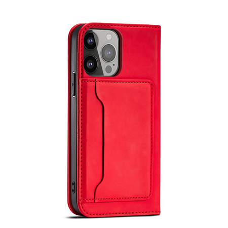 Magnet Card Case etui do iPhone 13 Pro Max pokrowiec portfel na karty kartę podstawka czerwony