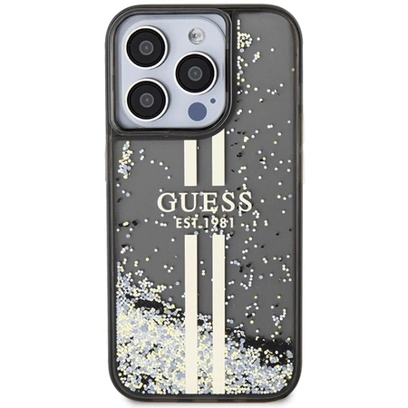 Etui Guess Liquid Glitter Gold Stripes na iPhone 15 Pro - czarne