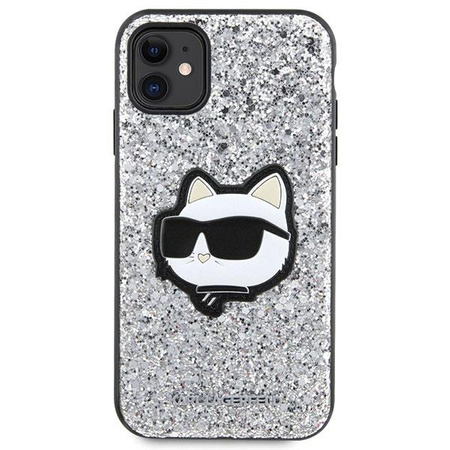 Etui Karl Lagerfeld KLHCN61G2CPS na iPhone 11 / Xr - srebrne Glitter Choupette Patch