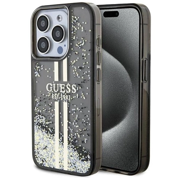 Etui Guess Liquid Glitter Gold Stripes na iPhone 15 Pro - czarne