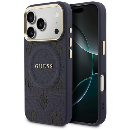 Etui Guess Peony Hot Stamp MagSafe do iPhone 17 Pro Max niebieski
