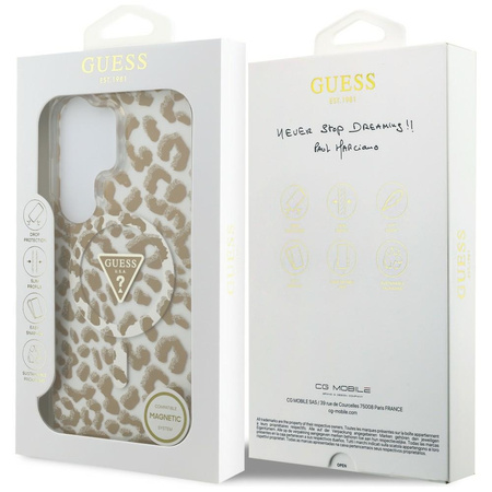 Etui Guess IML Leopard Print Triangle MagSafe do Samsung Galaxy S26 Ultra brązowy
