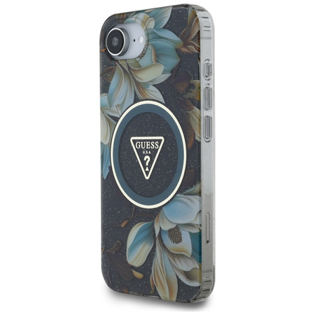GUESS ETUI POKROWIEC TPU DO IPHONE 16E DO MAGSAFE IML METAL GLITTER FLOWERS