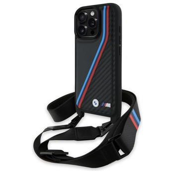 BMW BMHCP16L23PSVTK iPhone 16 Pro 6.3   czarny/black hardcase M Edition Carbon Tricolor Lines & Strap