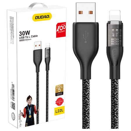 Kabel do szybkiego ładowania 30W 1m USB - Lightning Dudao L22L - szary