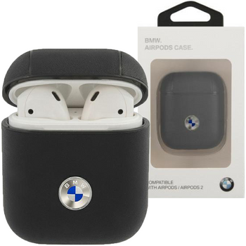 BMW BMA2SSLBK AirPods cover czarny/black Geniune Leather Silver Logo