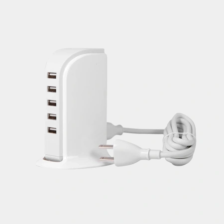 DUDAO ŁADOWARKA 5X USB DO TELEFONÓW EU Z WBUDETNYM KABLEM SIECIOWYM BIAŁA