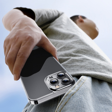 Baseus Frosted Glass Case etui pokrowiec do iPhone 13 Pro Max sztywna obudowa z żelową ramką czarny (ARWS001101)