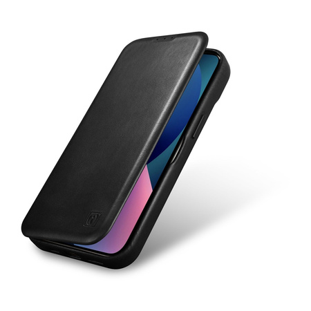 iCarer CE Oil Wax Premium Leather Folio Case skórzane etui iPhone 14 Plus z klapką magnetyczne MagSafe czarny (AKI14220707-BK)