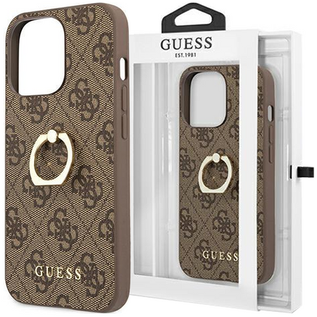 Etui Guess GUHCP13L4GMRBR na iPhone 13 Pro / 13 - brązowe 4G with ring stand