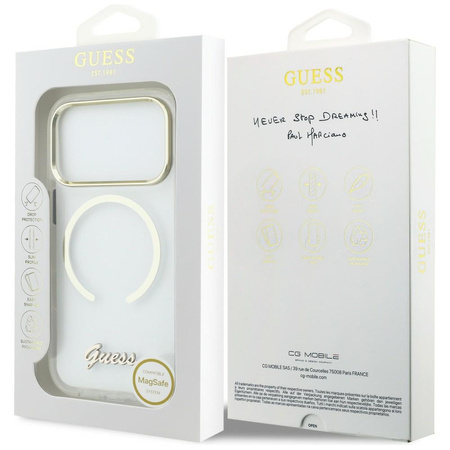 Etui Guess IML Script Metal MagSafe do iPhone 17 Pro przezroczysty