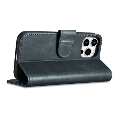 iCarer Oil Wax Wallet Case 2in1 etui iPhone 14 Pro Max skórzany pokrowiec z klapką Anti-RFID niebieski (WMI14220724-BU)