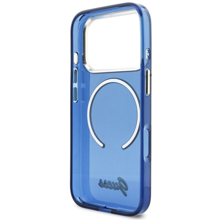 Etui Guess IML Script Metal MagSafe do iPhone 17 Pro niebieski