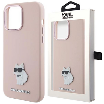 Etui Karl Lagerfeld Silicone Choupette Metal Pin na iPhone 15 Pro Max - różowe