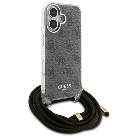 GUESS POKROWIEC HARDCASE CROSSBODY CORD DO IPHONE 16 6.1'' BROWN 4G PRINT