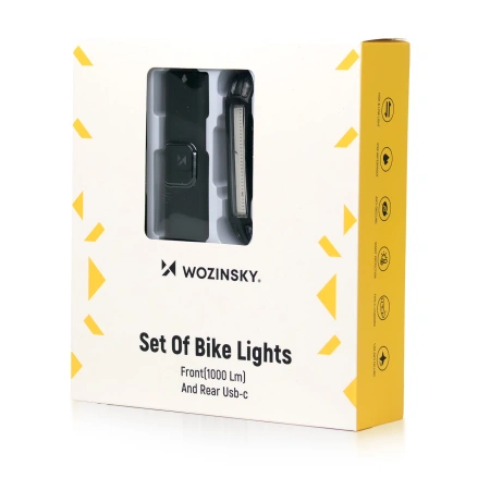 WOZINSKY ZESTAW LAMPEK ROWEROWYCH DO ROWERU PRZEDNIA 1000 LM USB-C I TYLNA