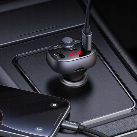 MCDODO TRANSMITER FM BLUETOOTH SAMOCHODOWY 2W1 ŁADOWARKA USB-A USB-C 72W