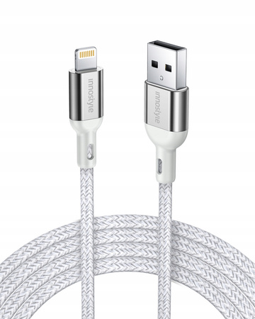 INNOSTYLE POWERFLEX KABEL USB LIGHTNING MFI SZYBKIEGO ŁADOWANIA DO IPHONE KEVLAR 2M SREBRNY