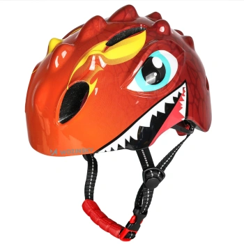 Kask rowerowy dziecięcy Wozinsky motyw smok lekki 50-54 cm - czerwony